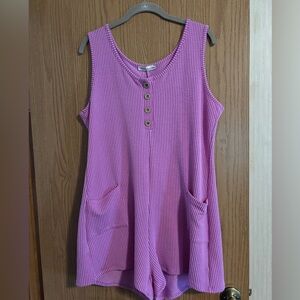 Zenana Outfitters Purple Ribbed Sleeveless Knit Romper with Front Pockets